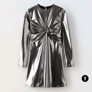ZARA Kids Metallic Silver Twist Front Dress  – Size 6 (116 cm)